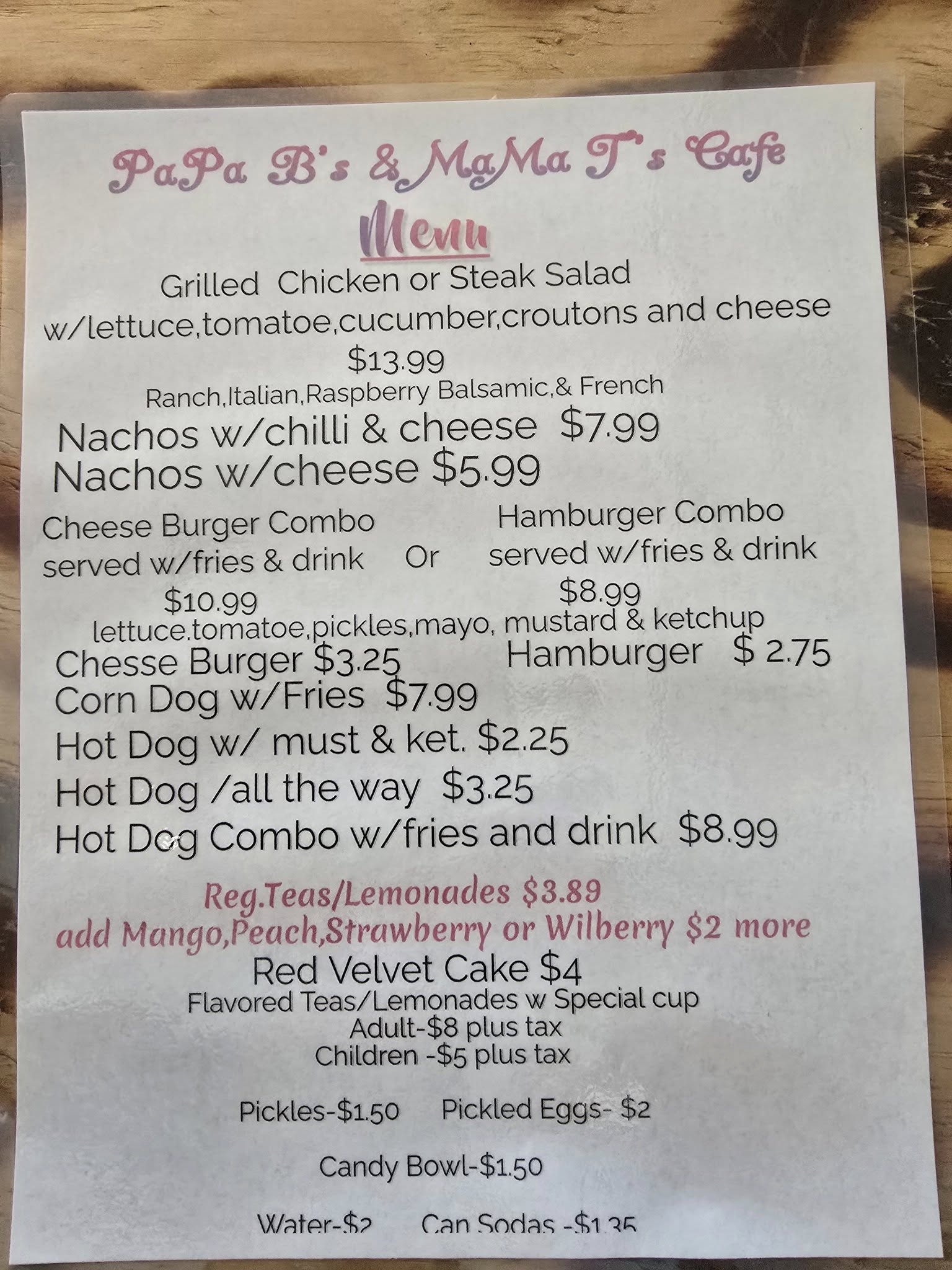 Mama T's LLC Menu
