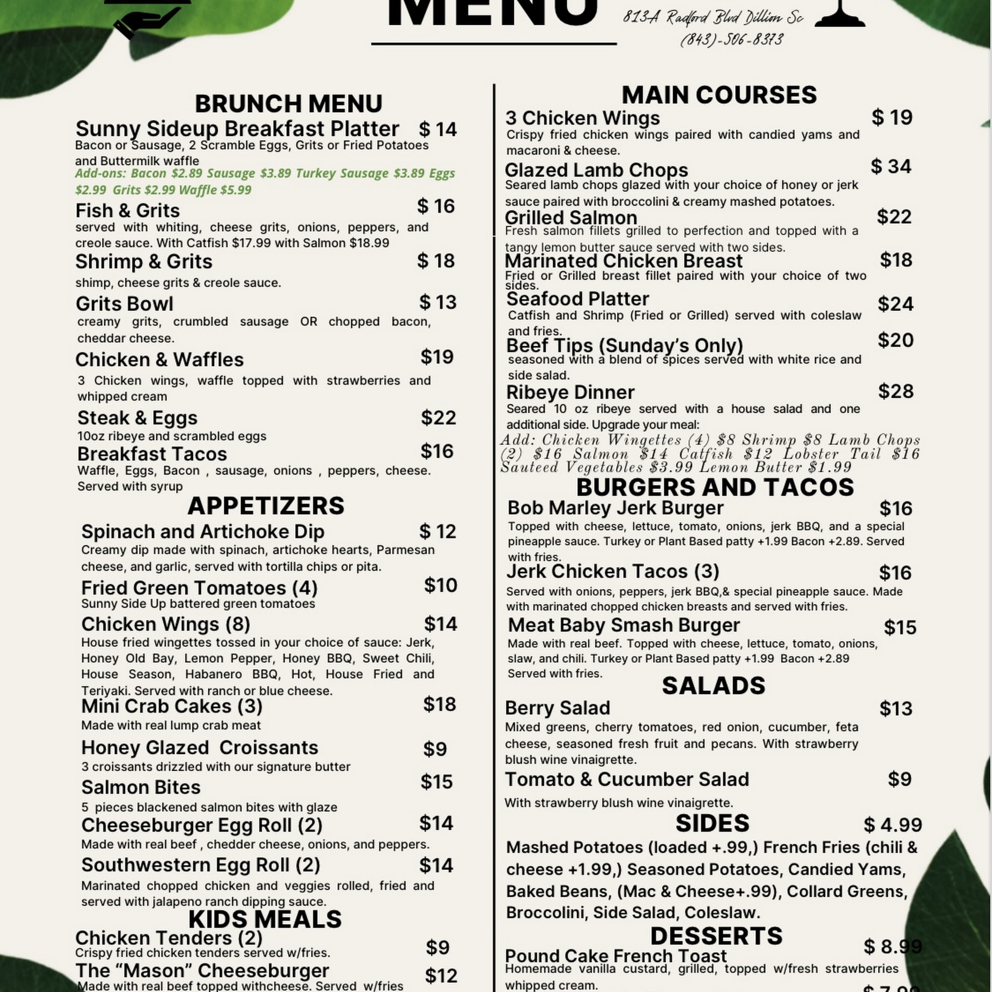 Sunny SideUp Bistro Menu