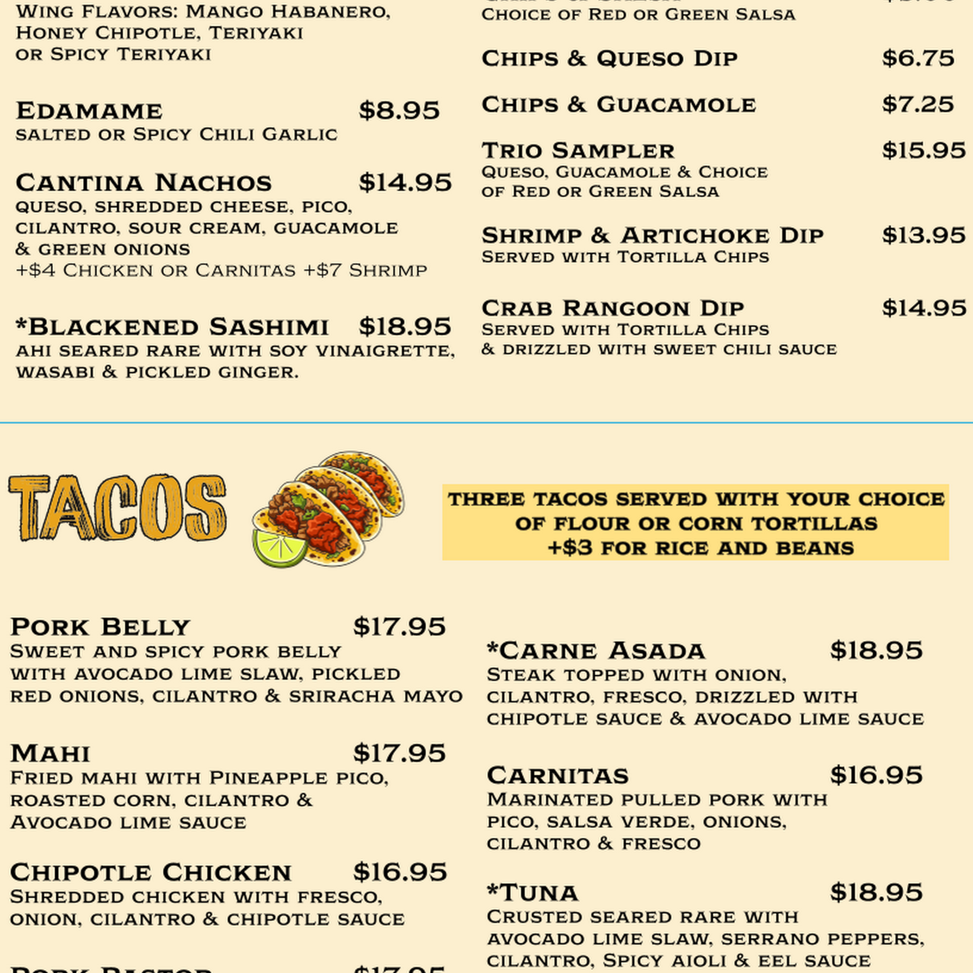Bluefin Cantina Menu