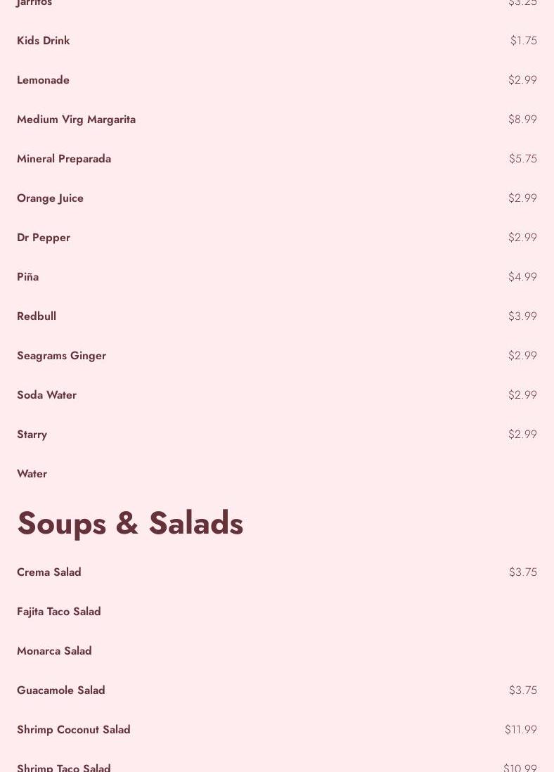 Monarcas Mexican Restaurant Menu