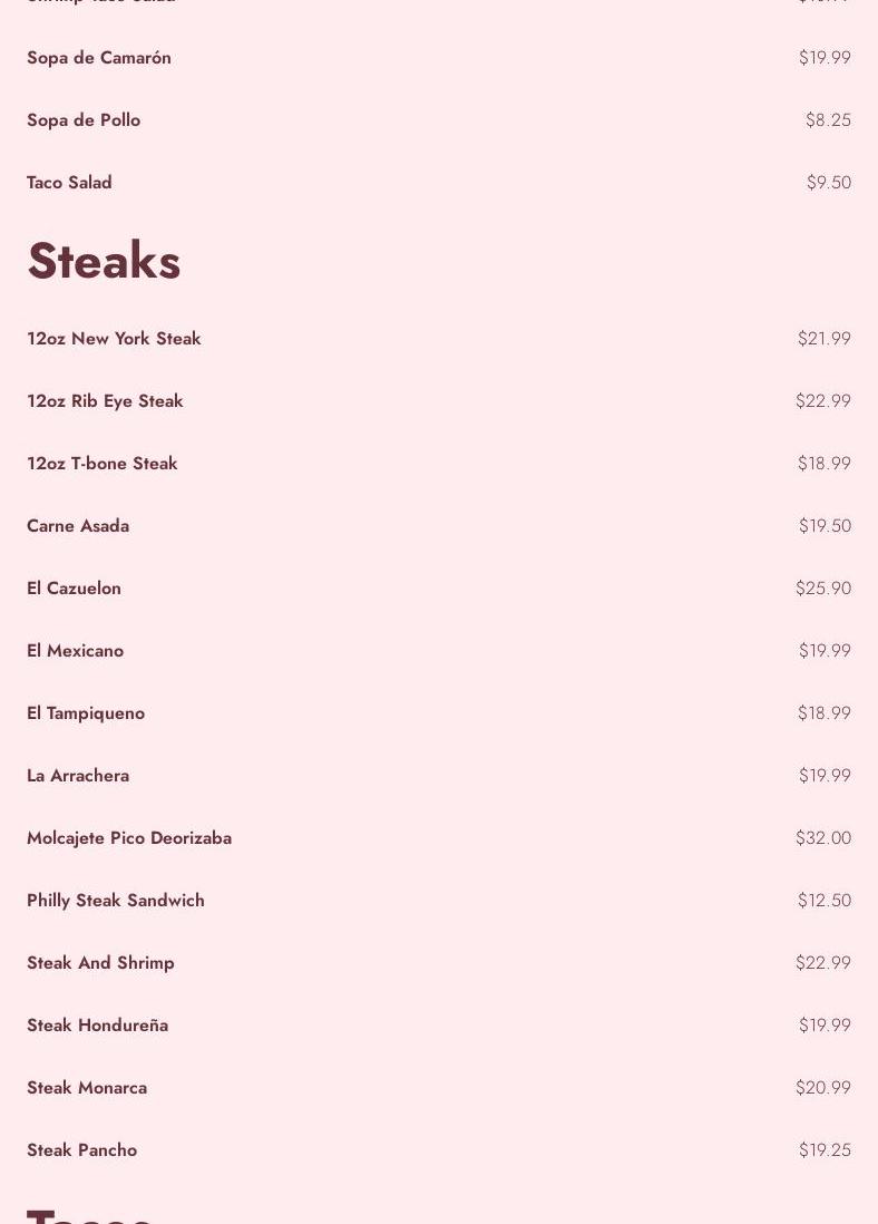 Monarcas Mexican Restaurant Menu