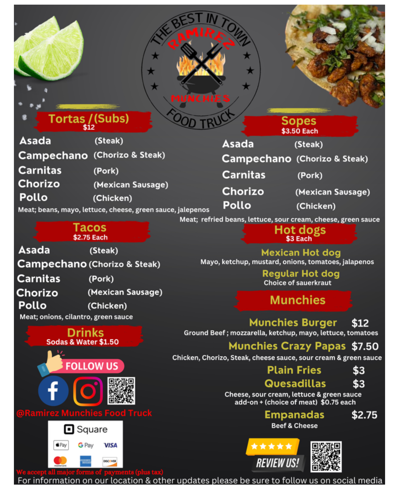 Ramirez Munchies Food Truck Menu