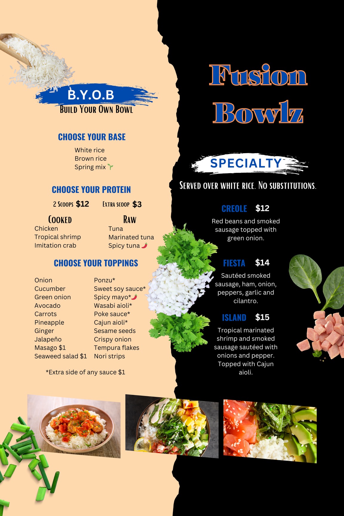 Fusion Bowlz Food Truck - Poke Bowls Menu