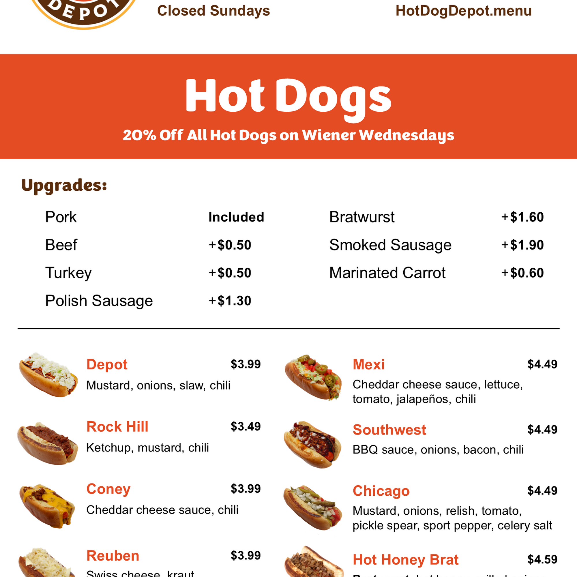 Hot Dog Depot Menu