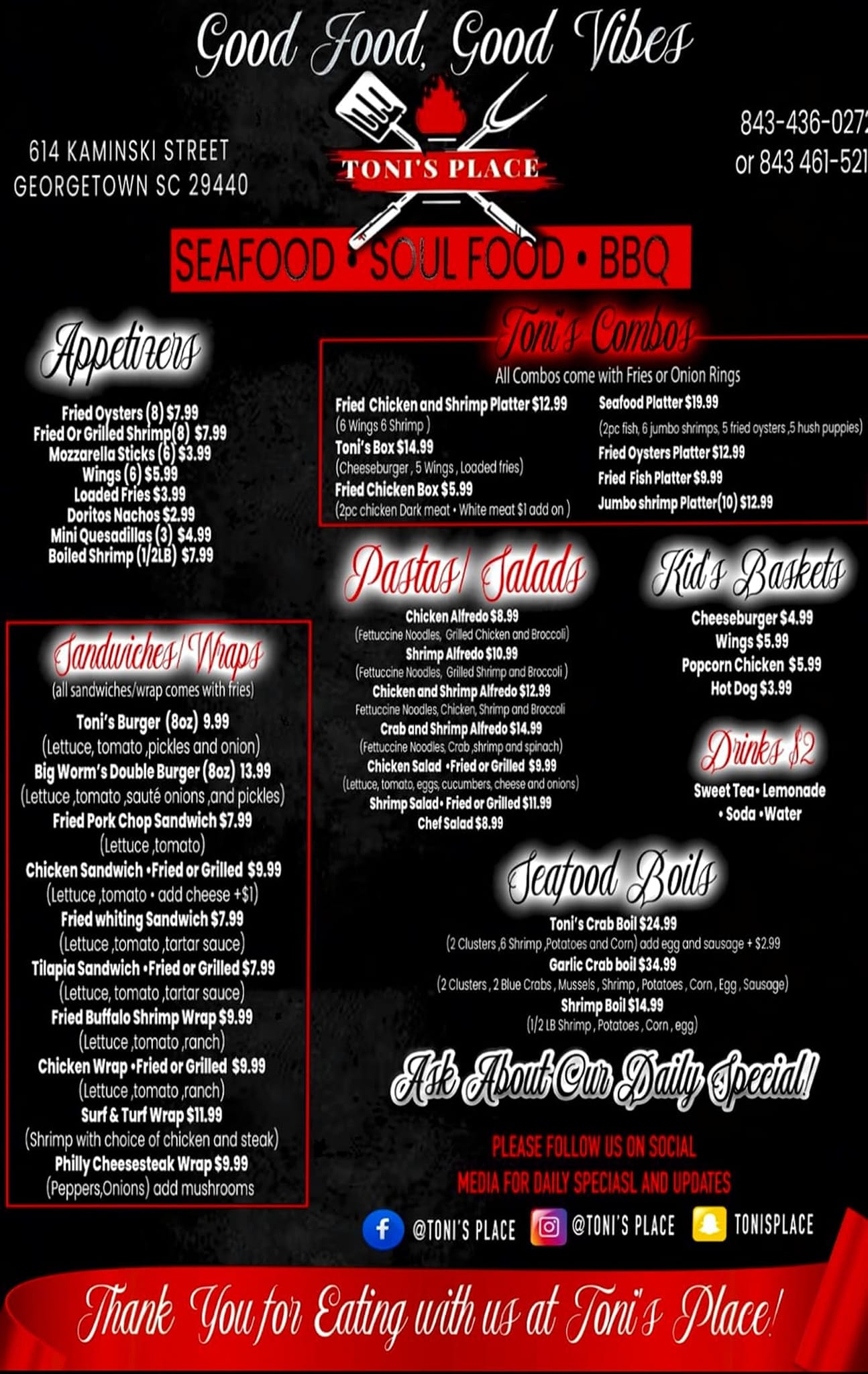 TONI'S PLACE Menu