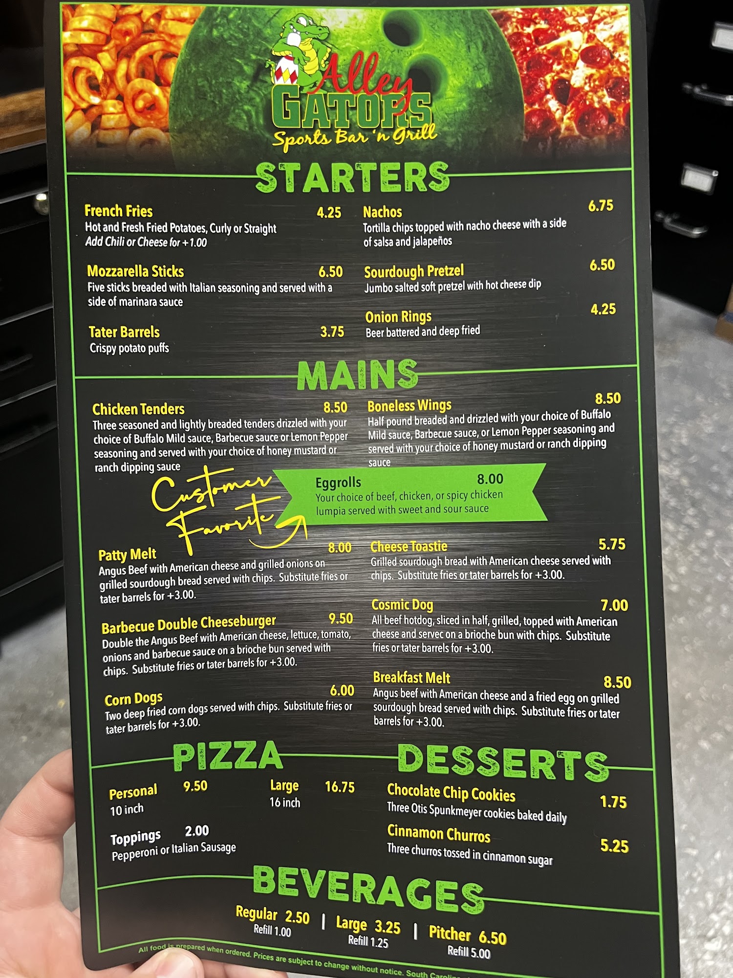 Alley Gators Sports Bar & Grill Menu