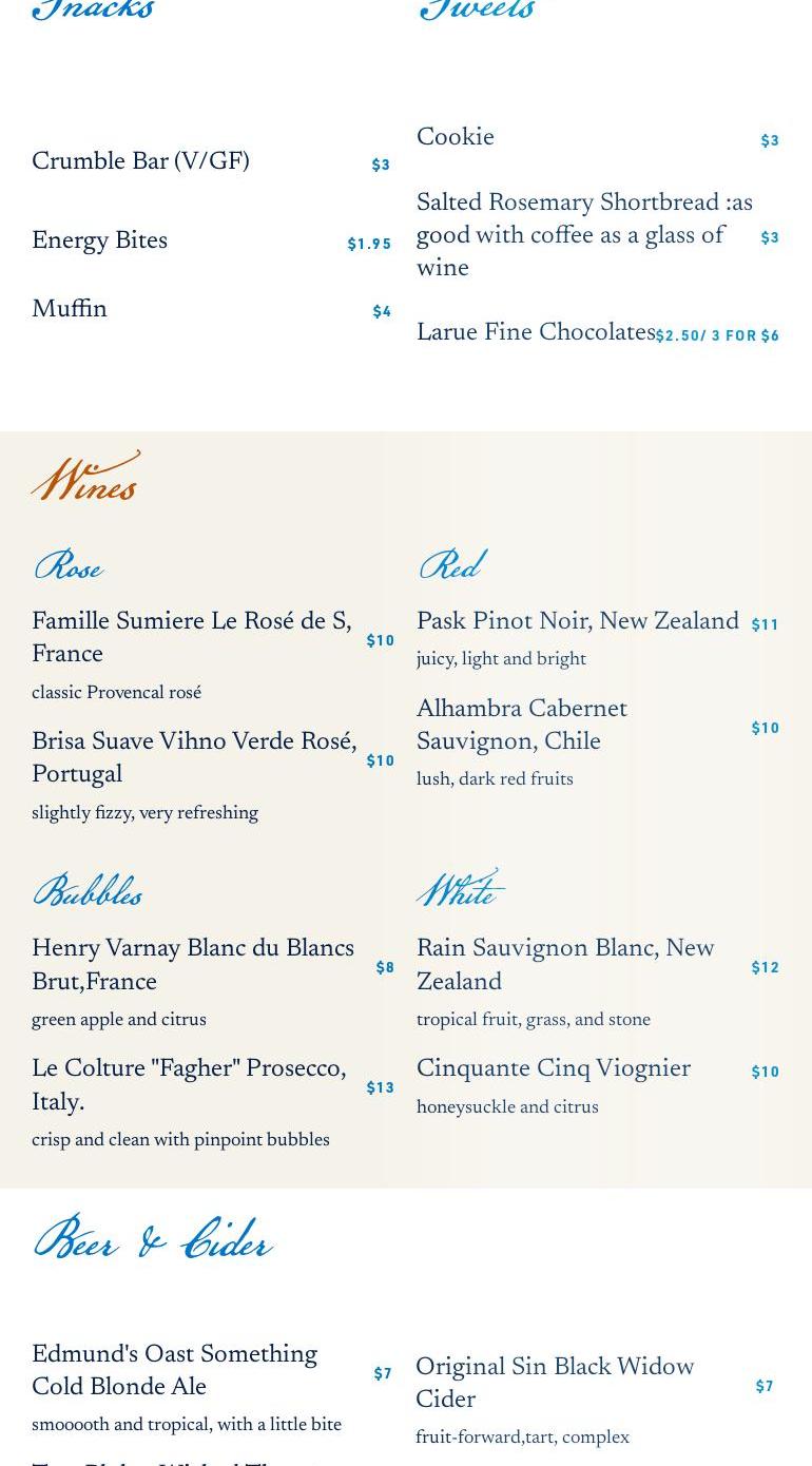 Camilla Kitchen Menu