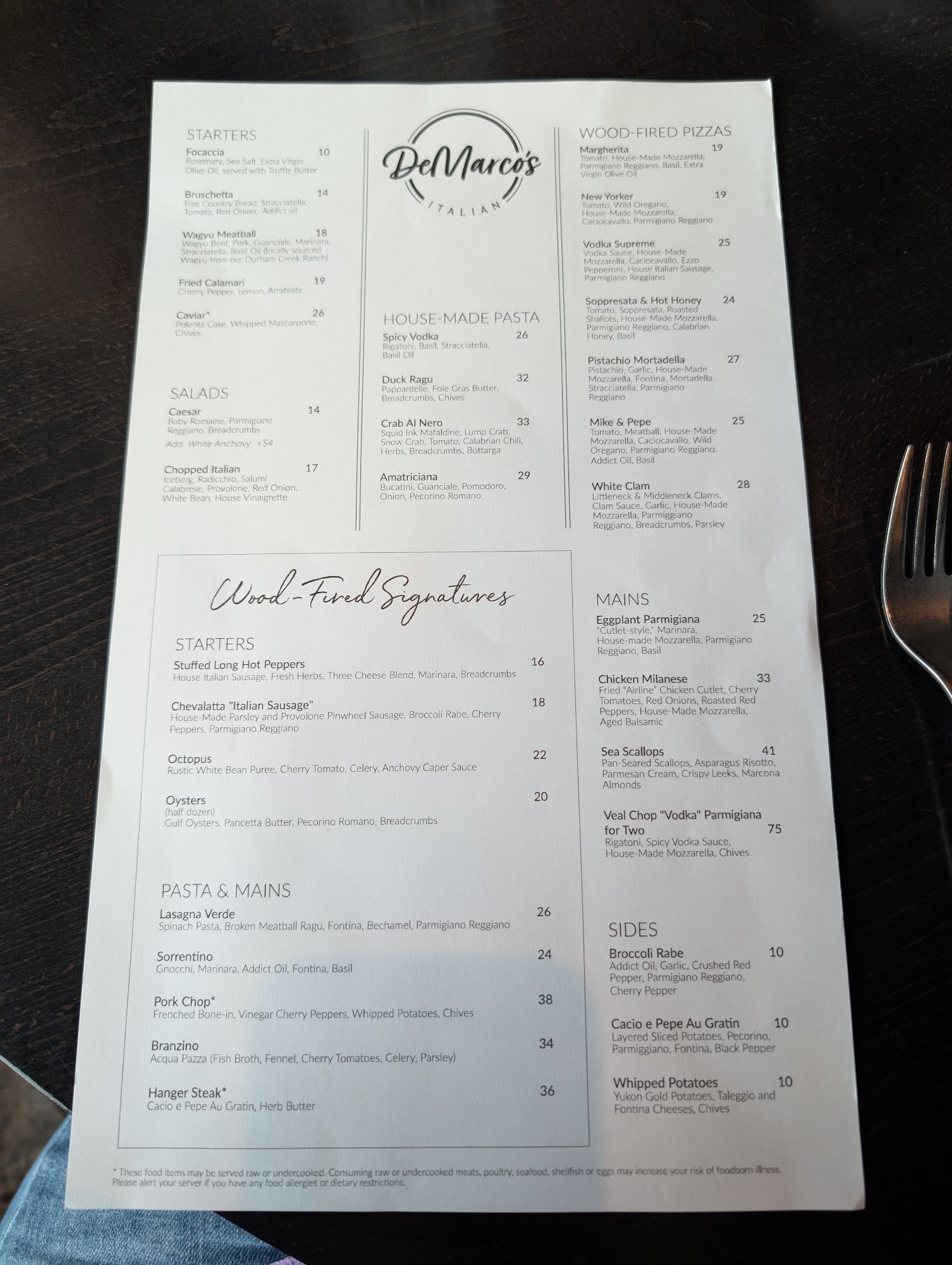 DeMarco's Italian Menu