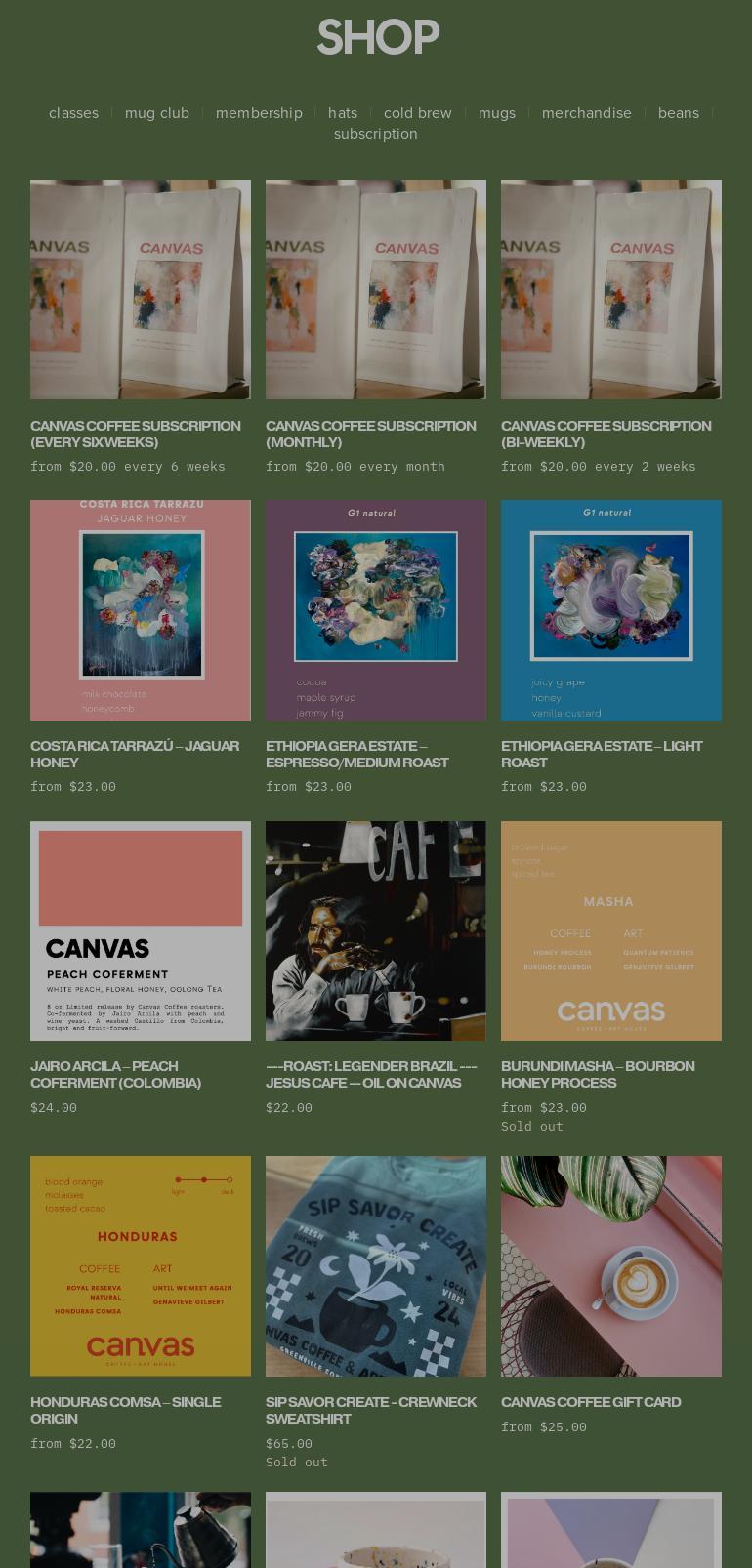 Canvas Coffee + Art House Menu