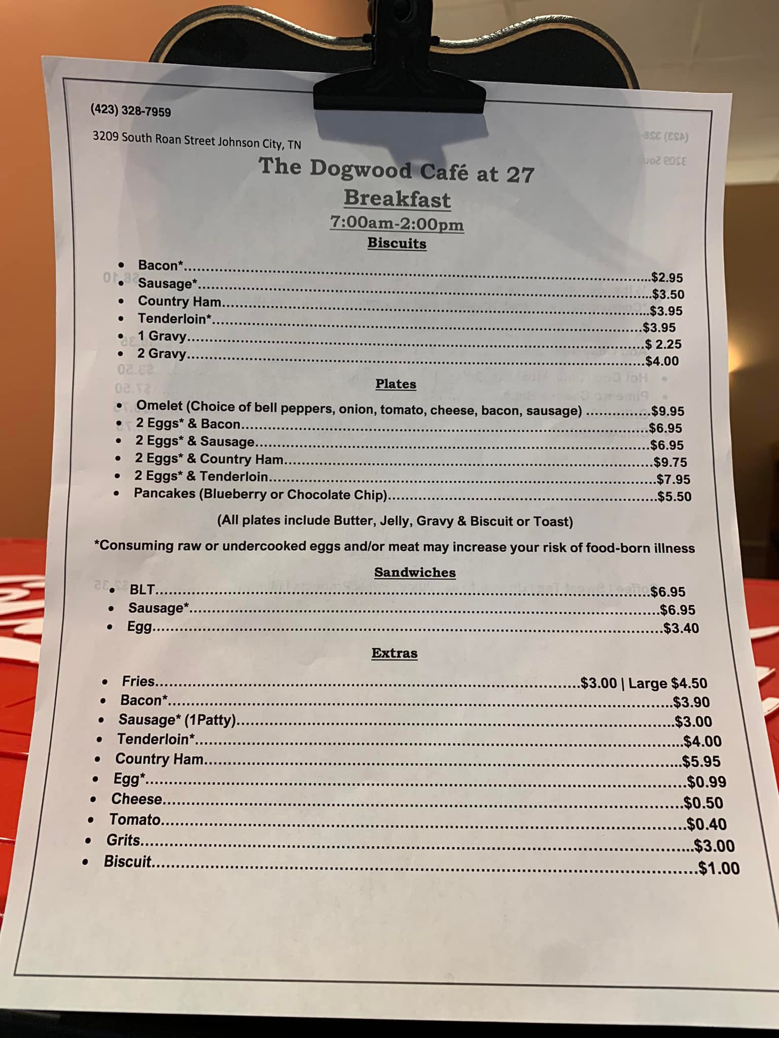 Dogwood cafe Menu