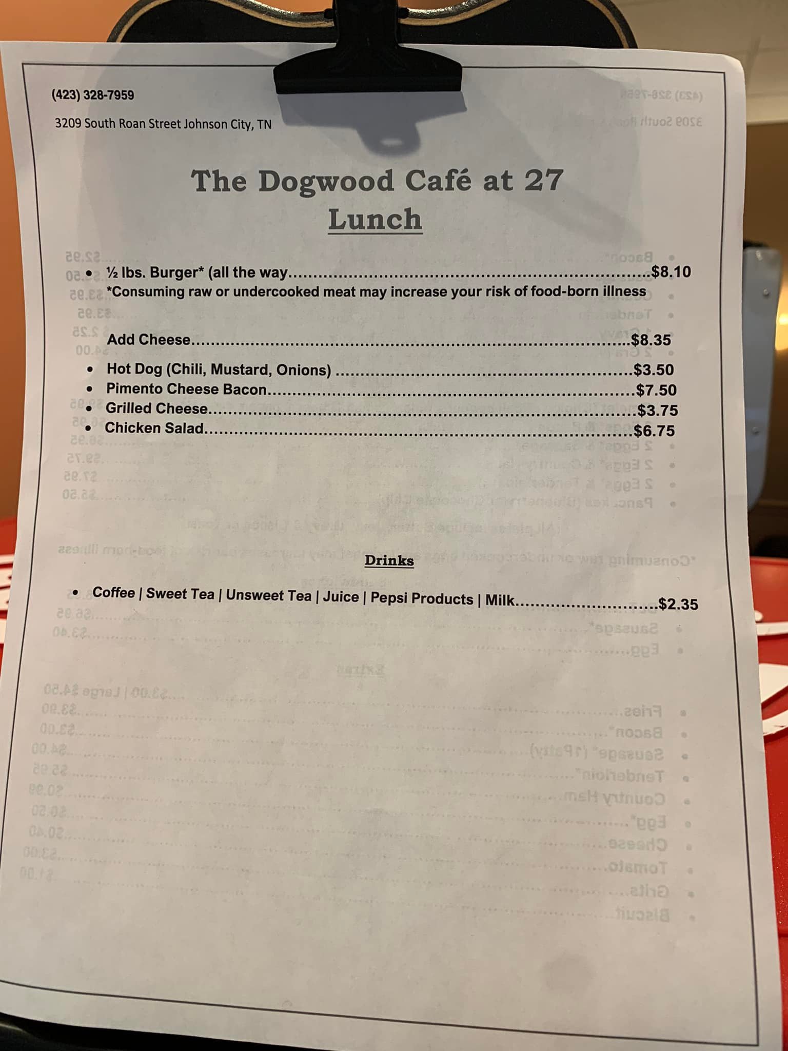Dogwood cafe Menu