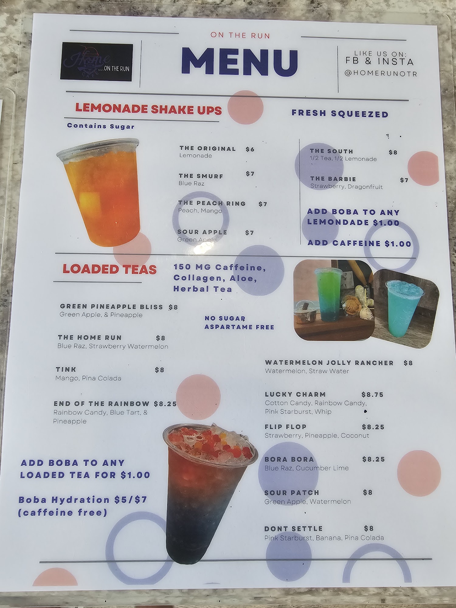 Home Run Cafe Menu