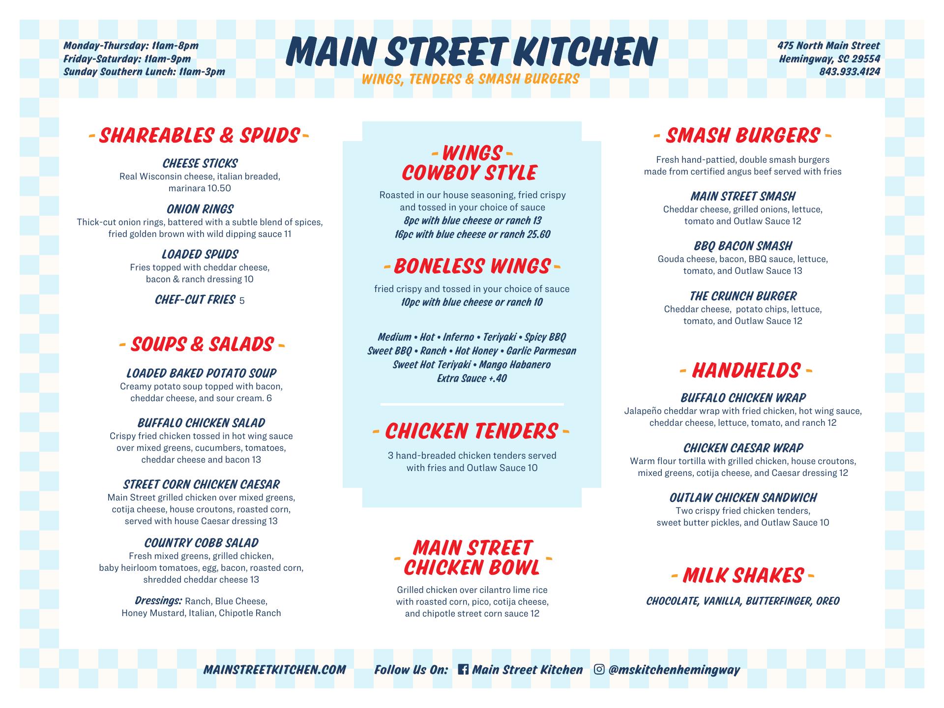 Main Street Kitchen Menu