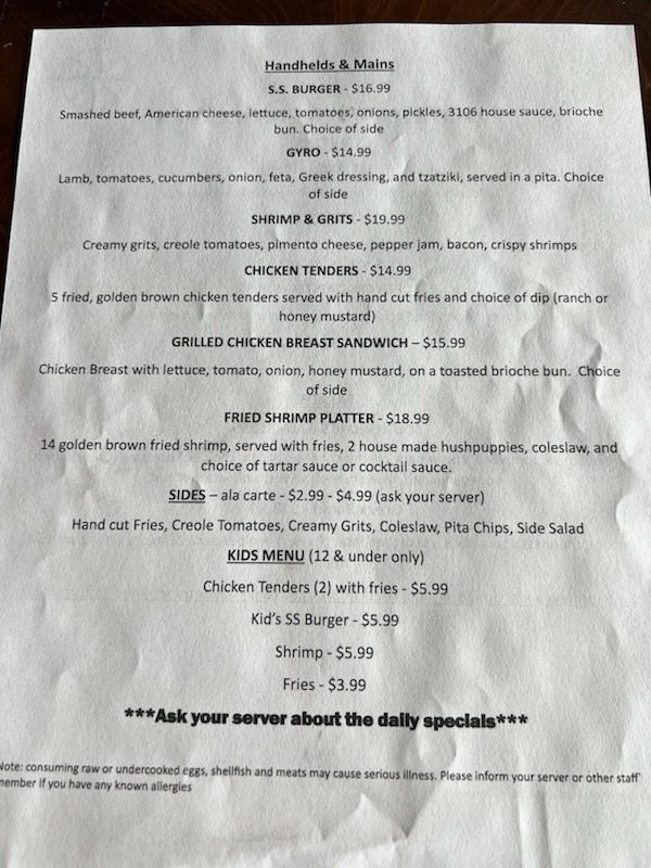 SouthShore Grill & Grocery Menu