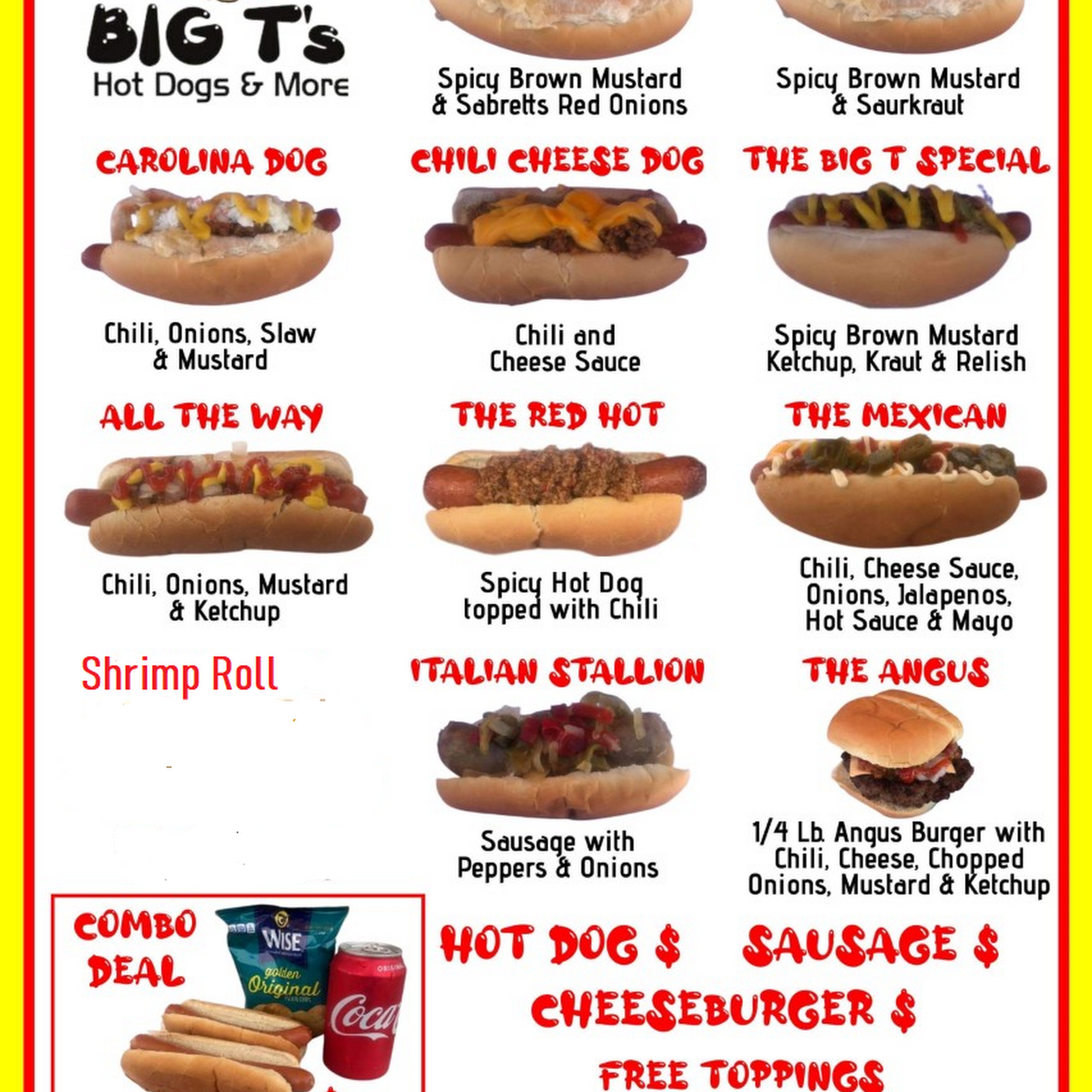 Big T Hot dogs Menu