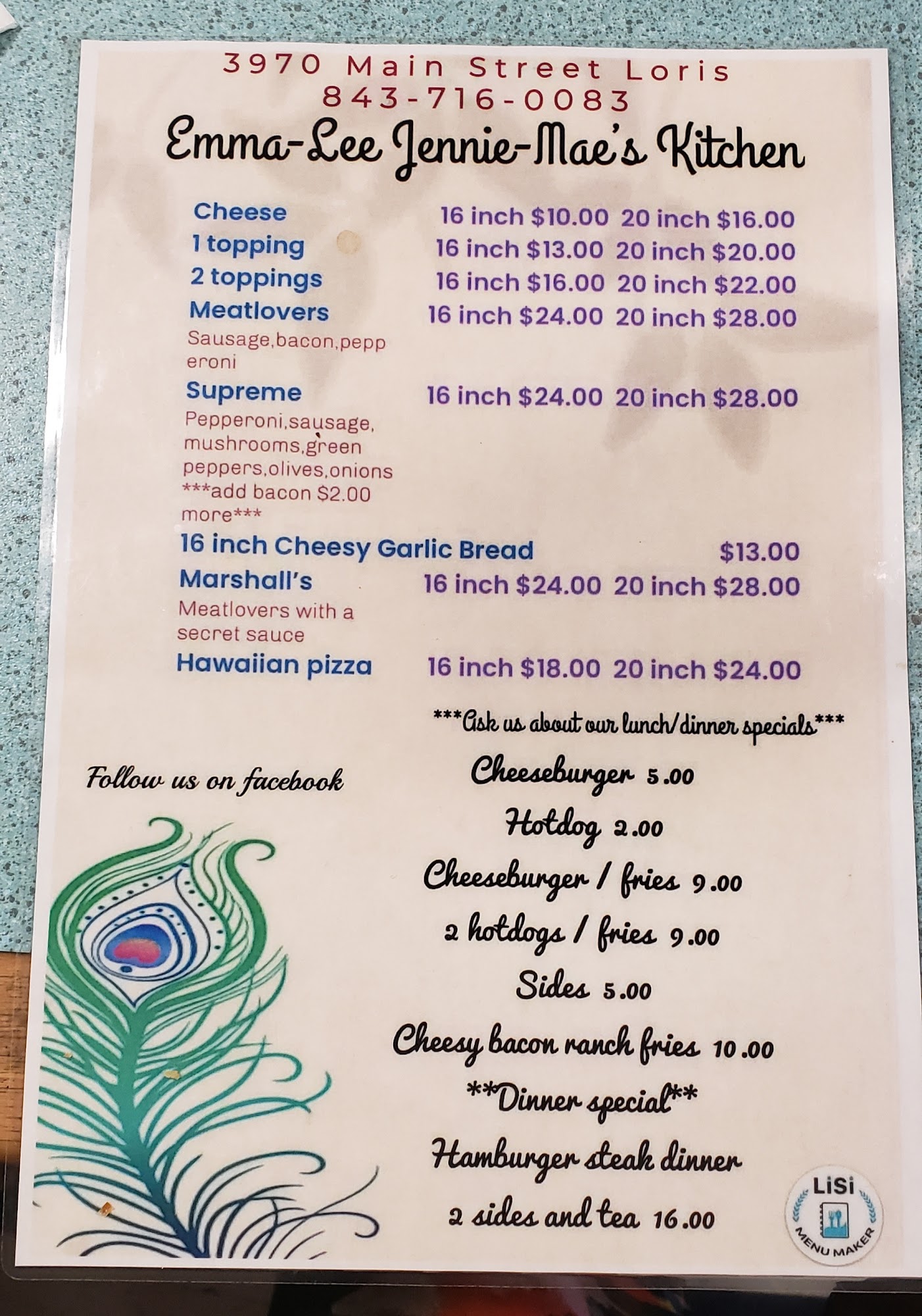 Main Street Bistro Menu