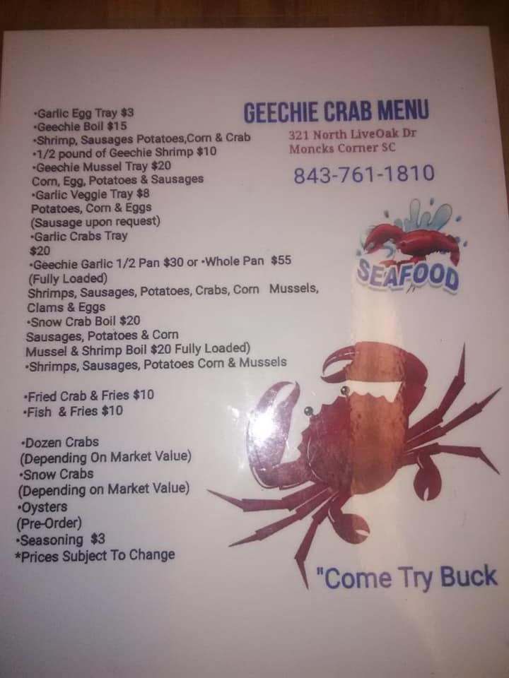 Geechie Crab Menu