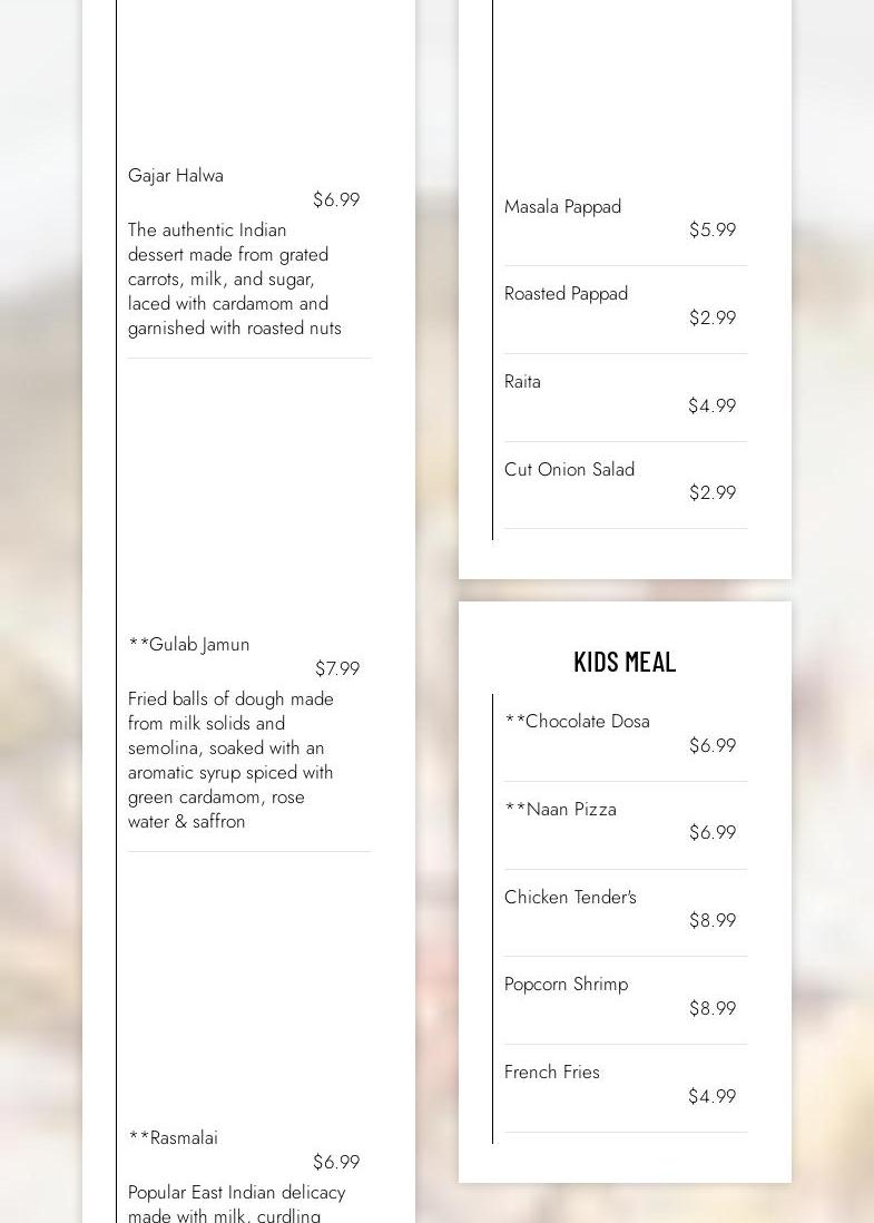 Naan at Mt Pleasant Menu