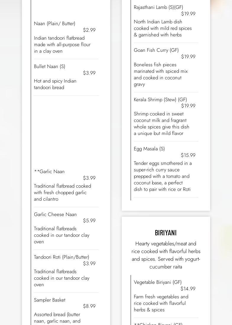 Naan at Mt Pleasant Menu