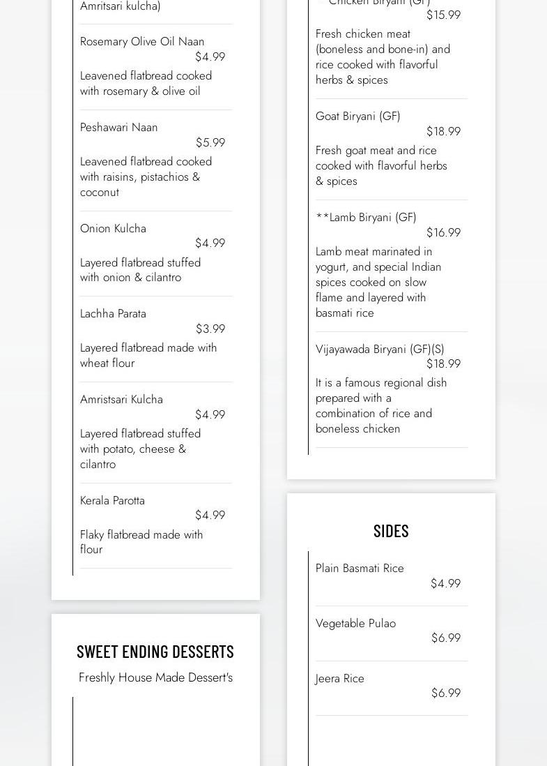 Naan at Mt Pleasant Menu