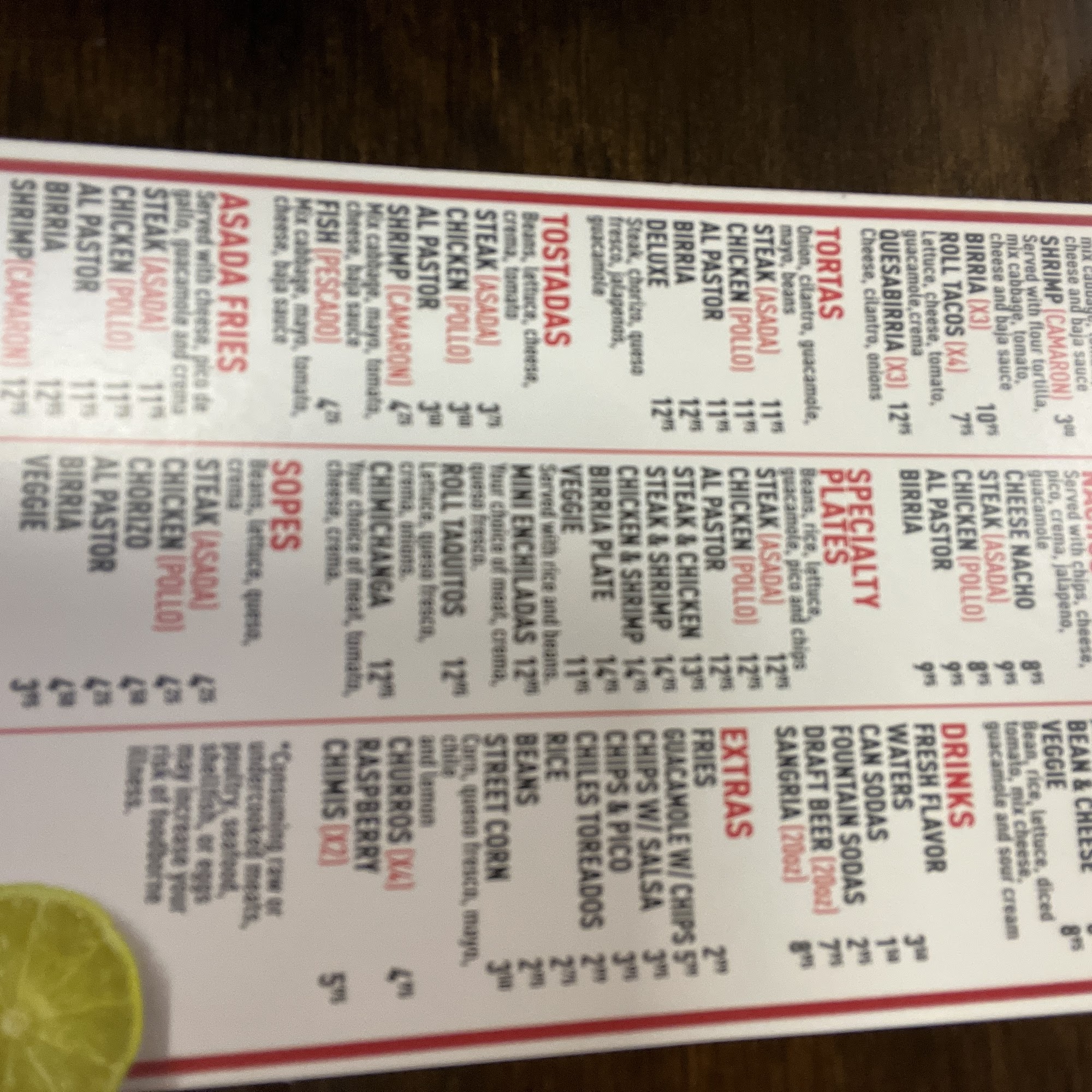 Tu Taco Menu