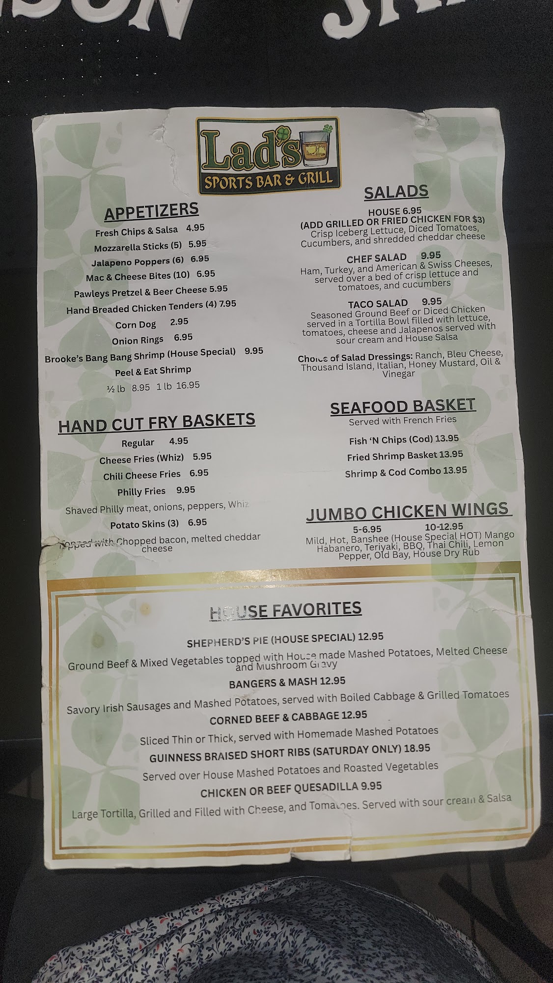 Lad’s Sports Bar & Grill Menu