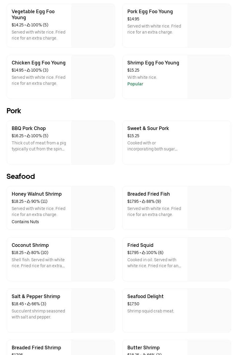 Hong Kong Chinese Buffet Menu