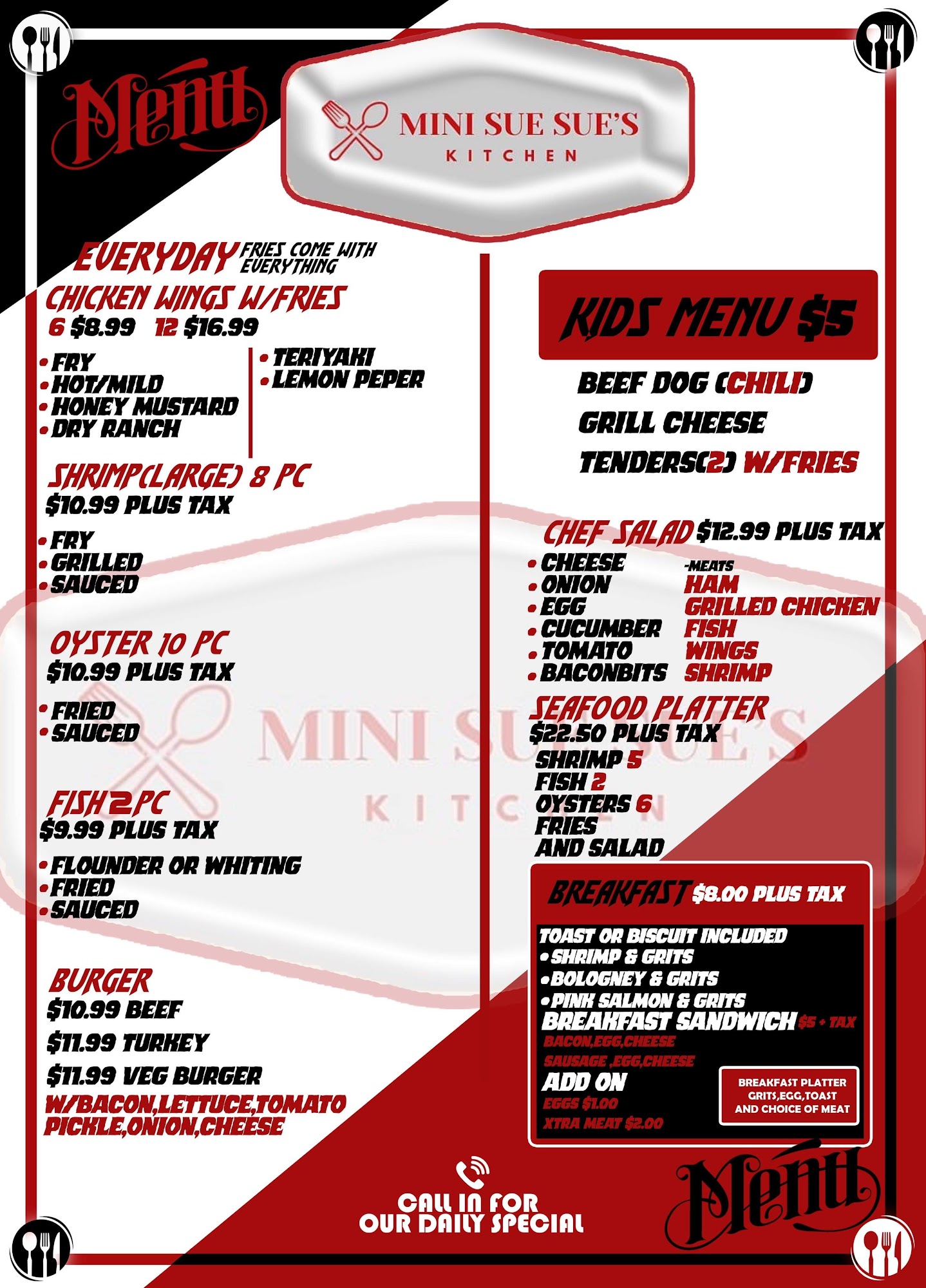 Mini Sue Sue’s Menu