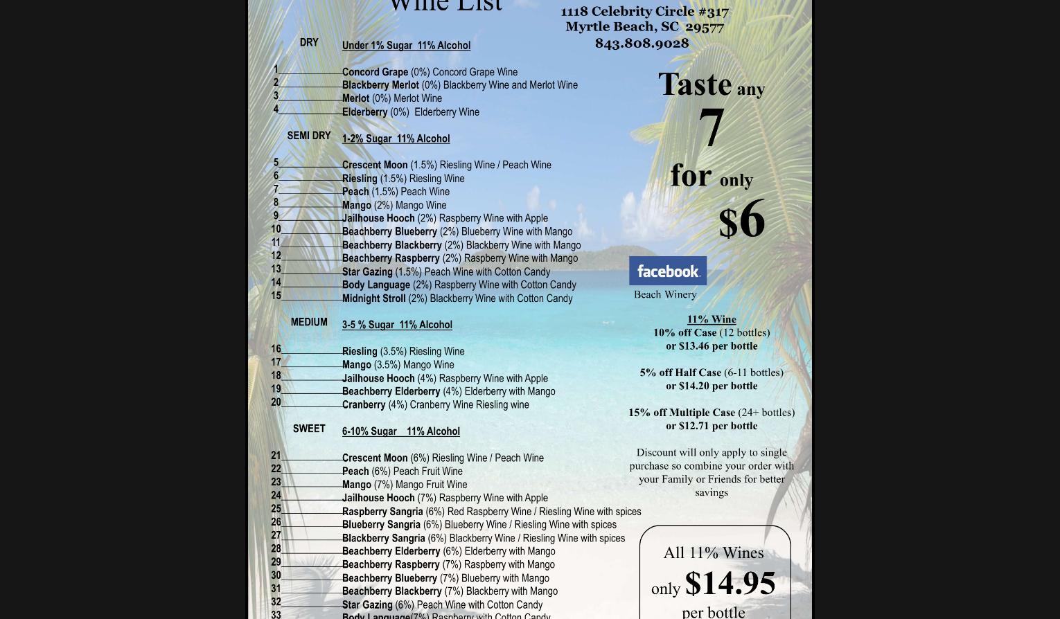 Carolina Vineyards Winery Menu