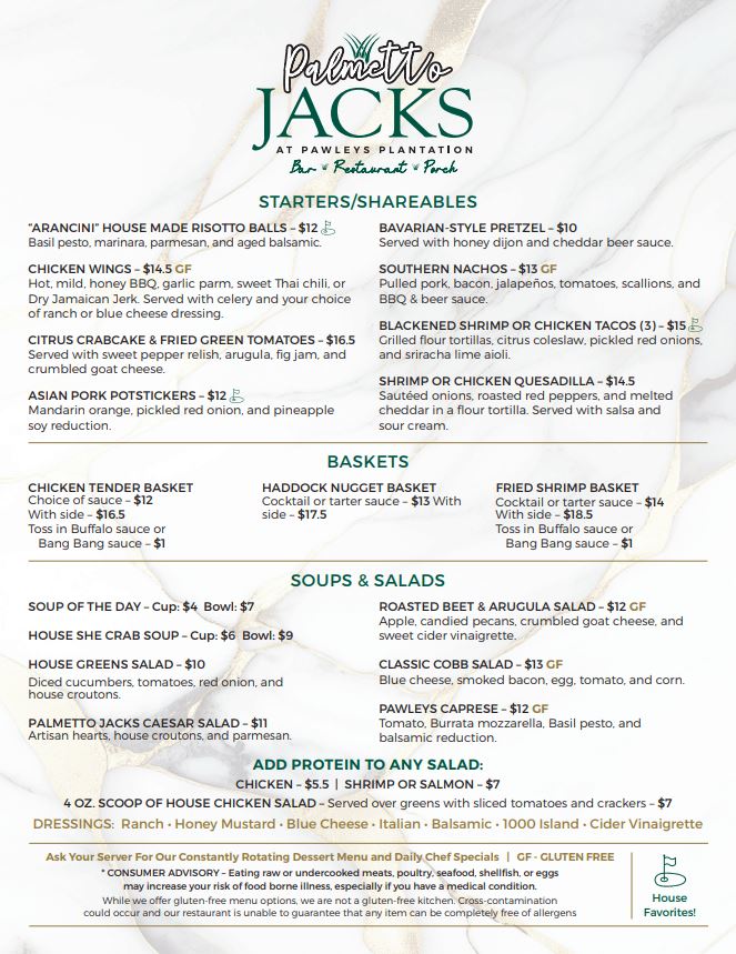 Sawgrass Room at Pawleys Menu