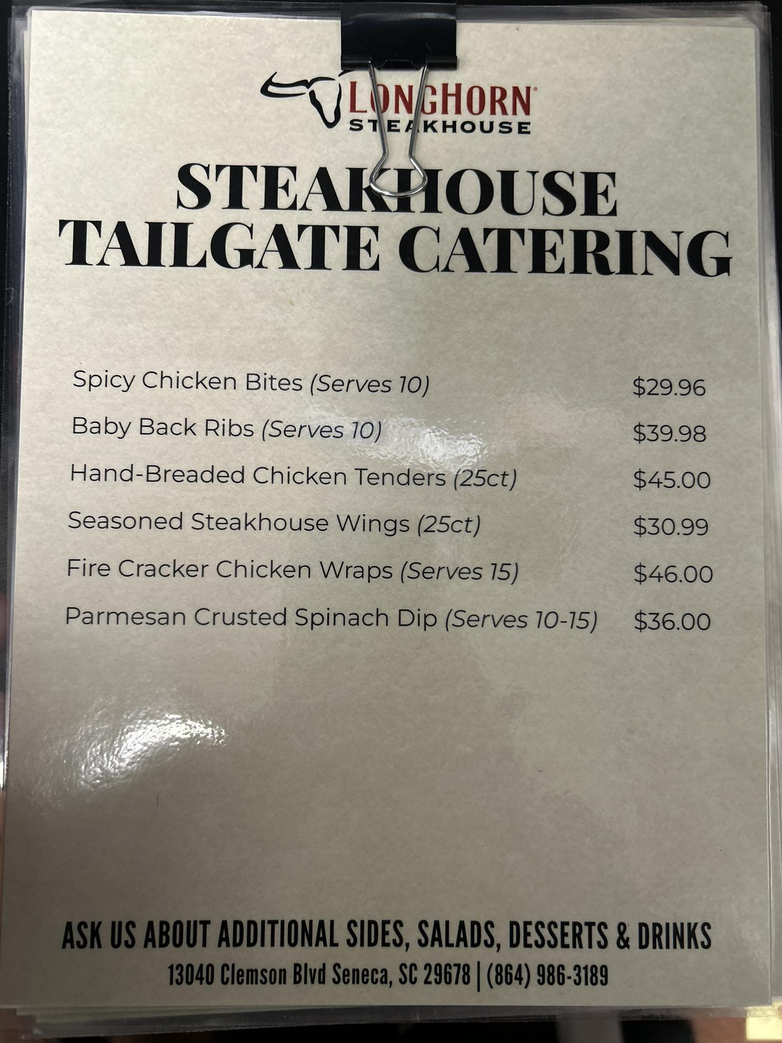 LongHorn Steakhouse Menu