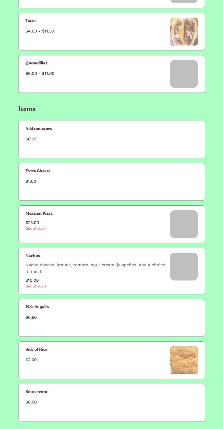 P&J Street Tacos Menu