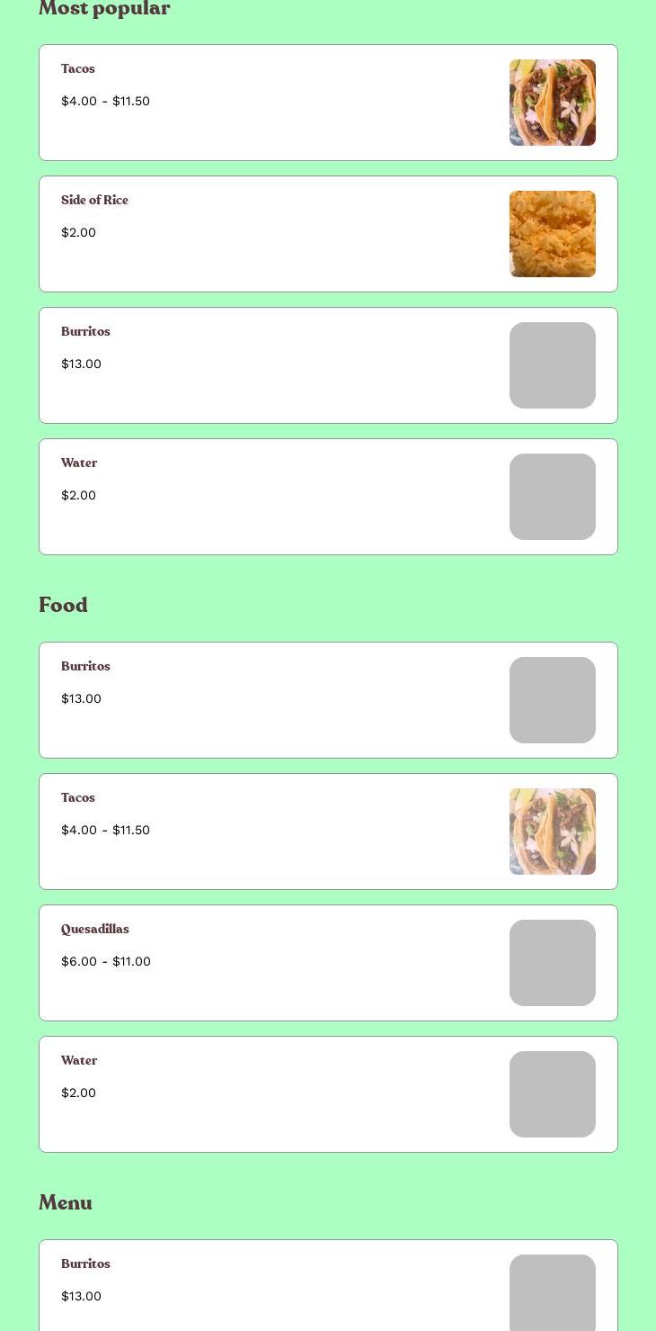 P&J Street Tacos Menu