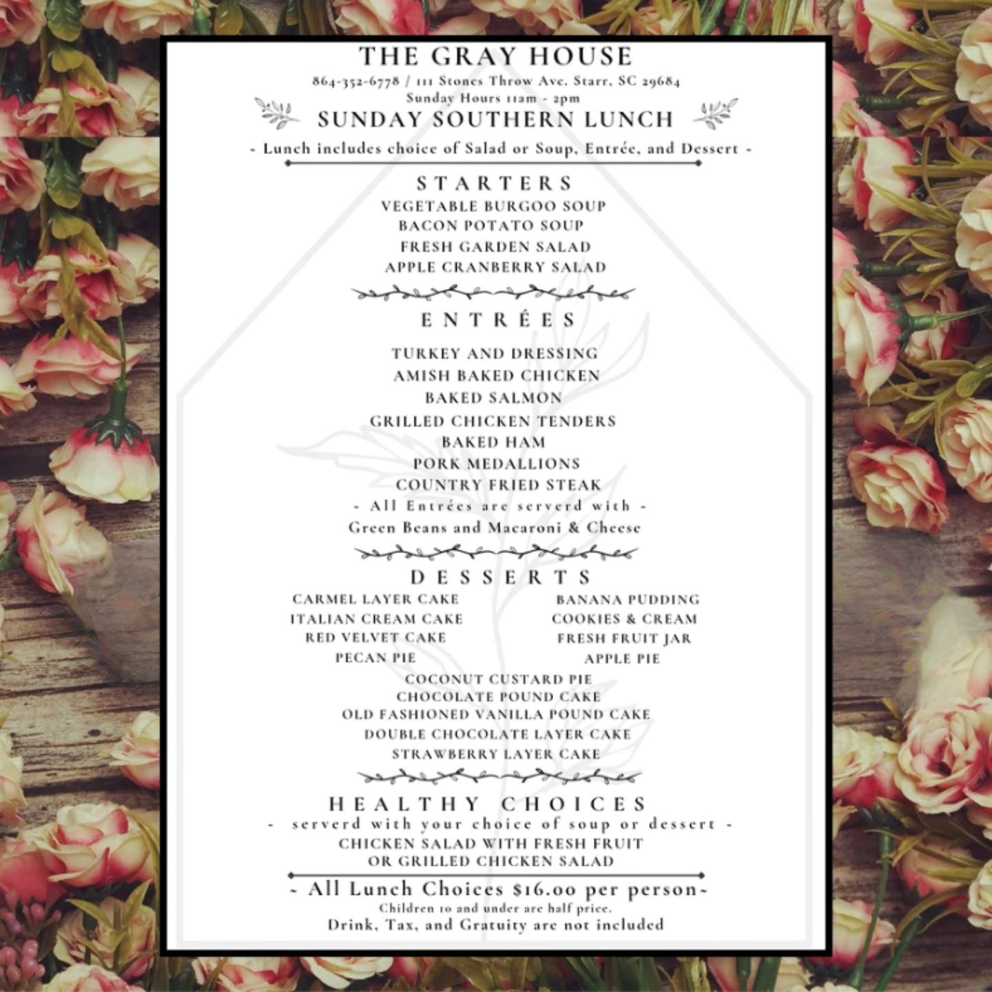The Gray House Menu