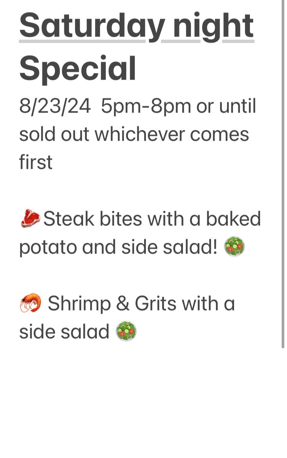 Potato Creek Landing Menu