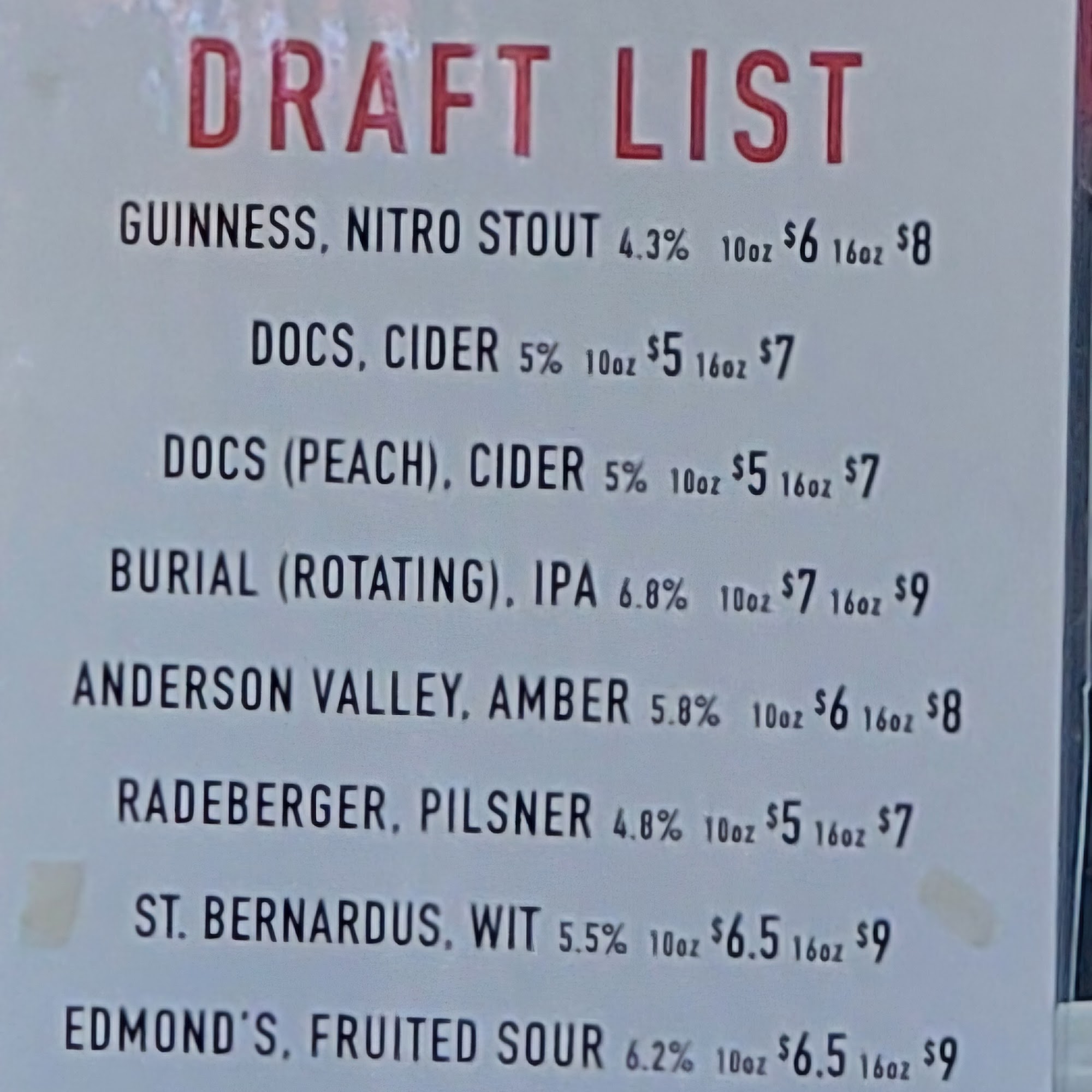 Godwin’s Beer Hall Menu