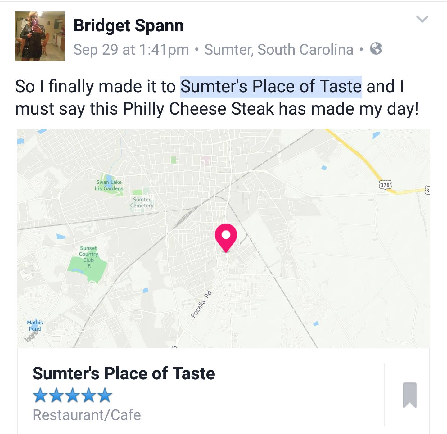 Sumter's Place Of Taste Menu