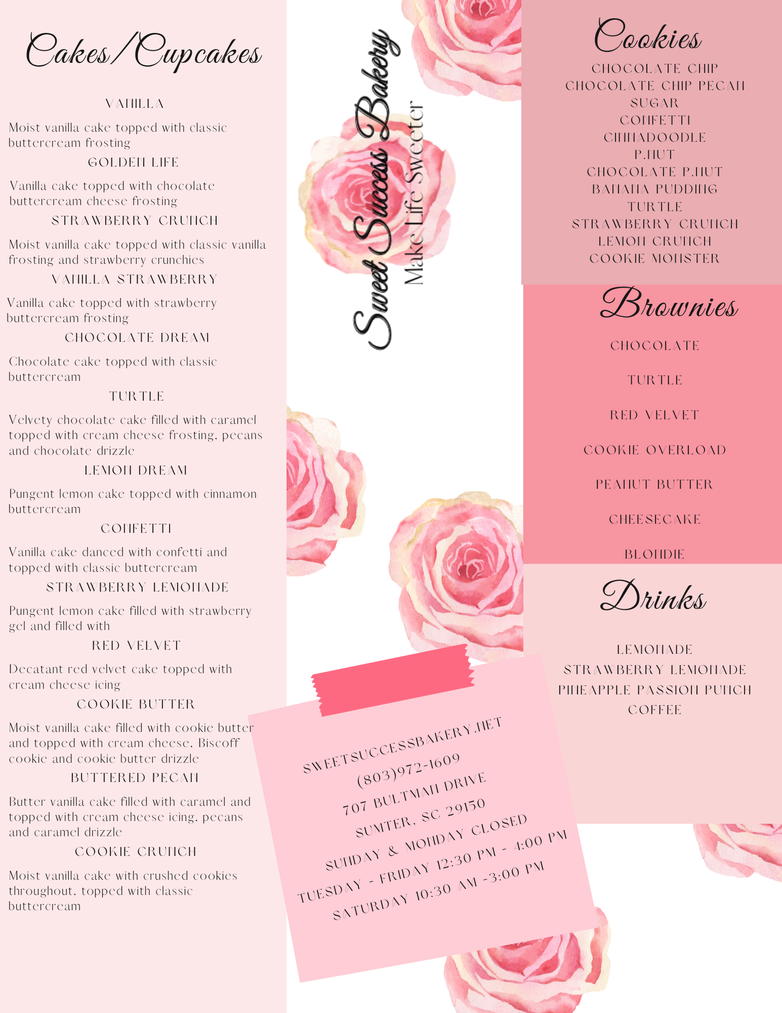 Sweet Success Bakery, LLC Menu