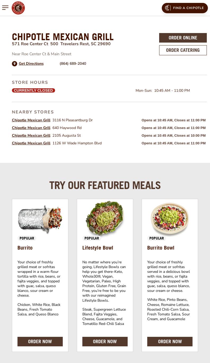 Chipotle Mexican Grill Menu