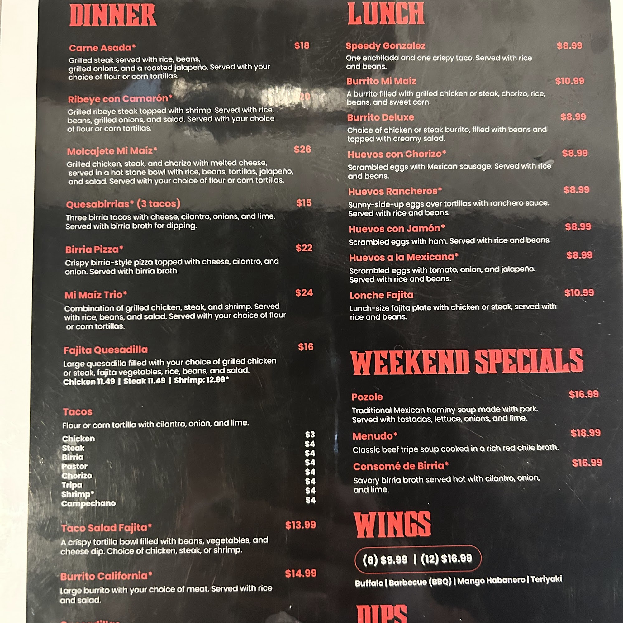 Mi Maiz Restaurant Menu
