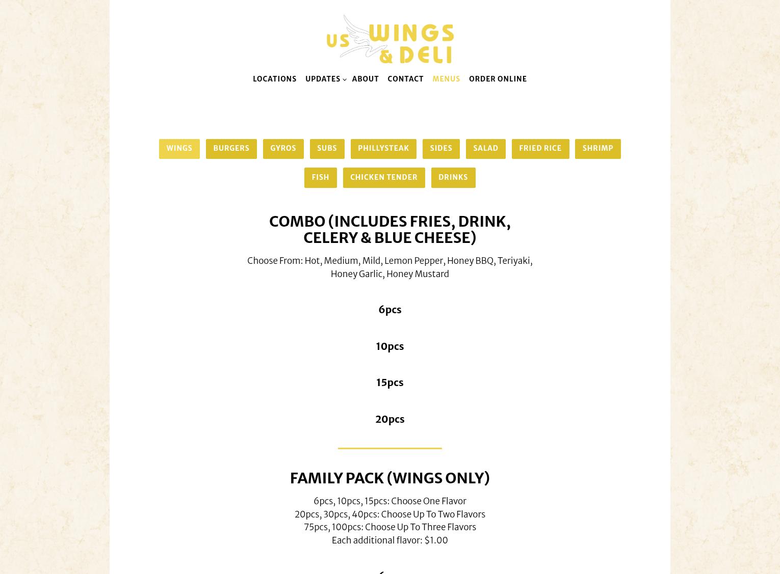 US Wings & Deli- West Columbia Menu