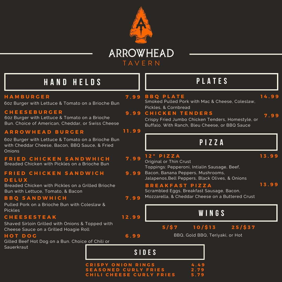 Arrowhead Tavern & Pavilion Menu