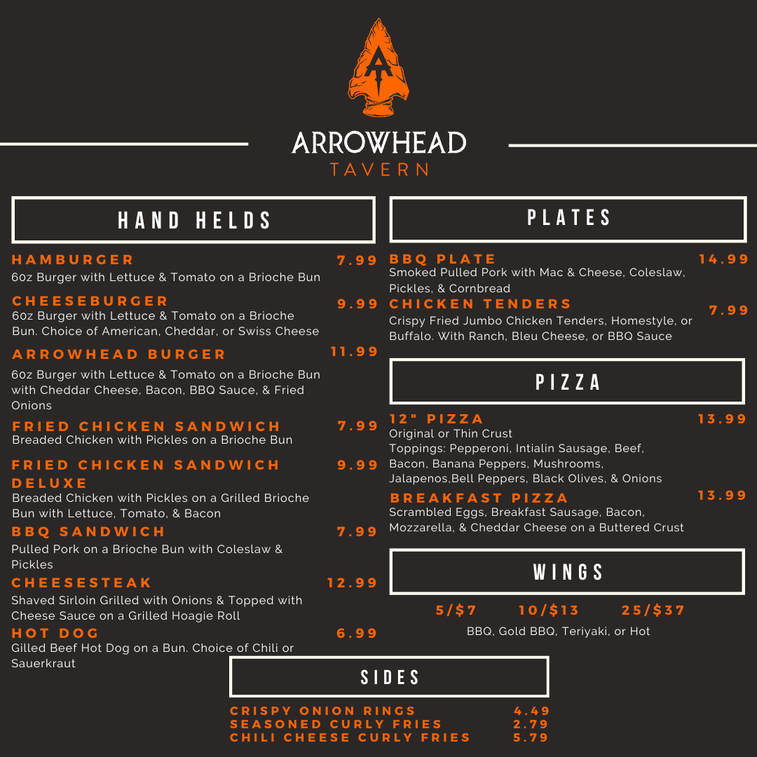 Arrowhead Tavern & Pavilion Menu