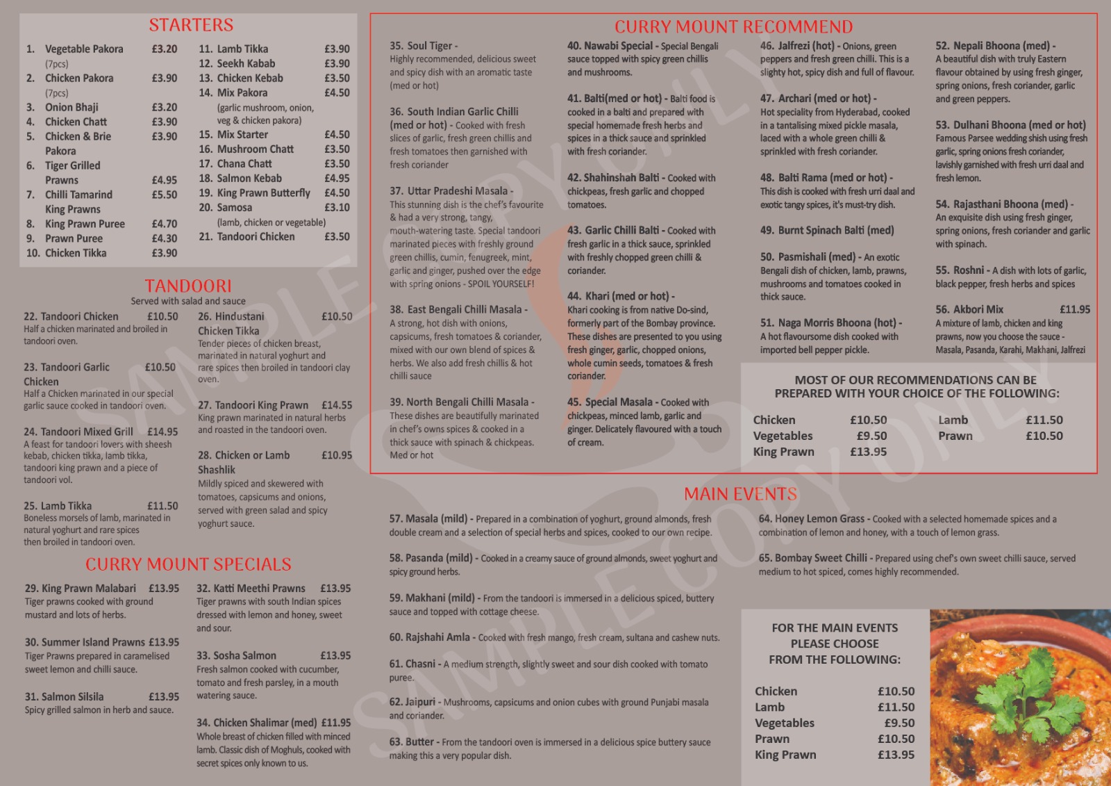Curry Mount Indian Deli Aberdeen Menu