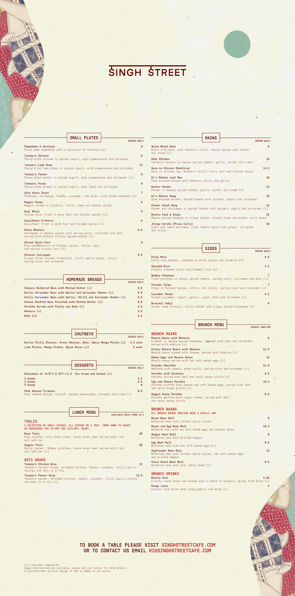 Singh Street Aberdeen Menu