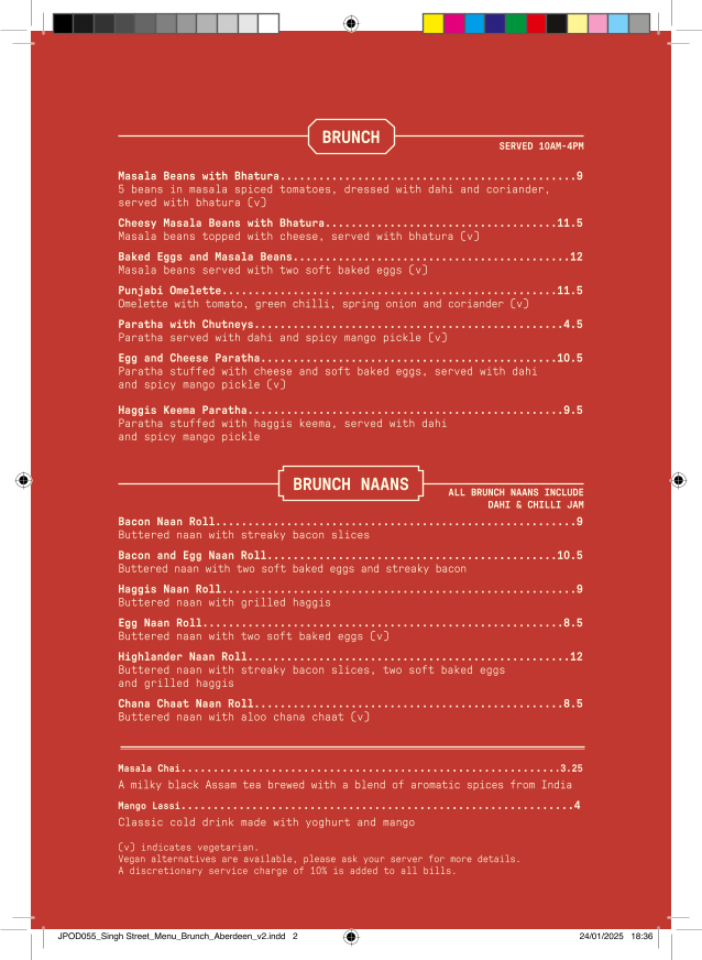 Singh Street Aberdeen Menu