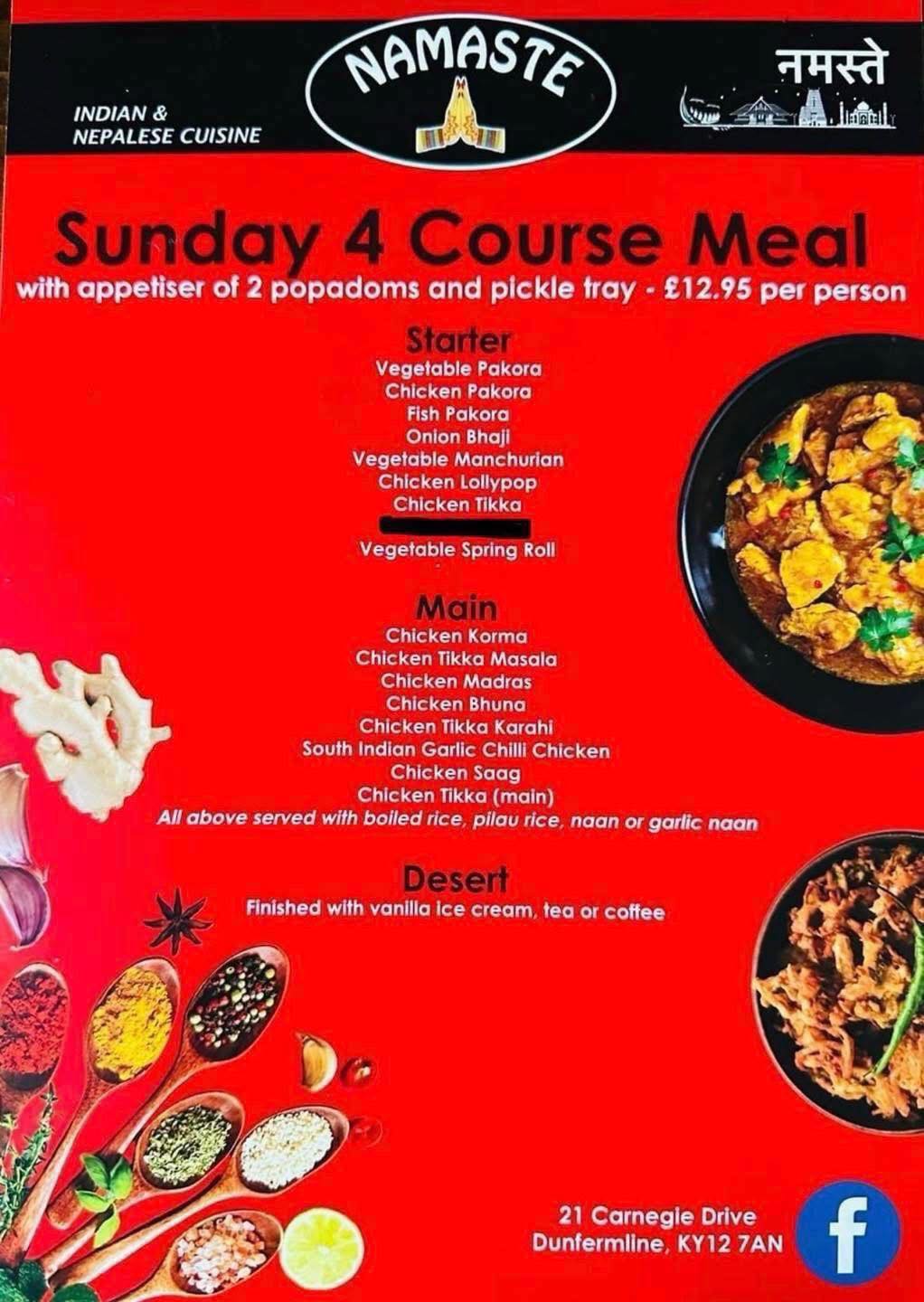 Namaste Indian Restaurant Menu