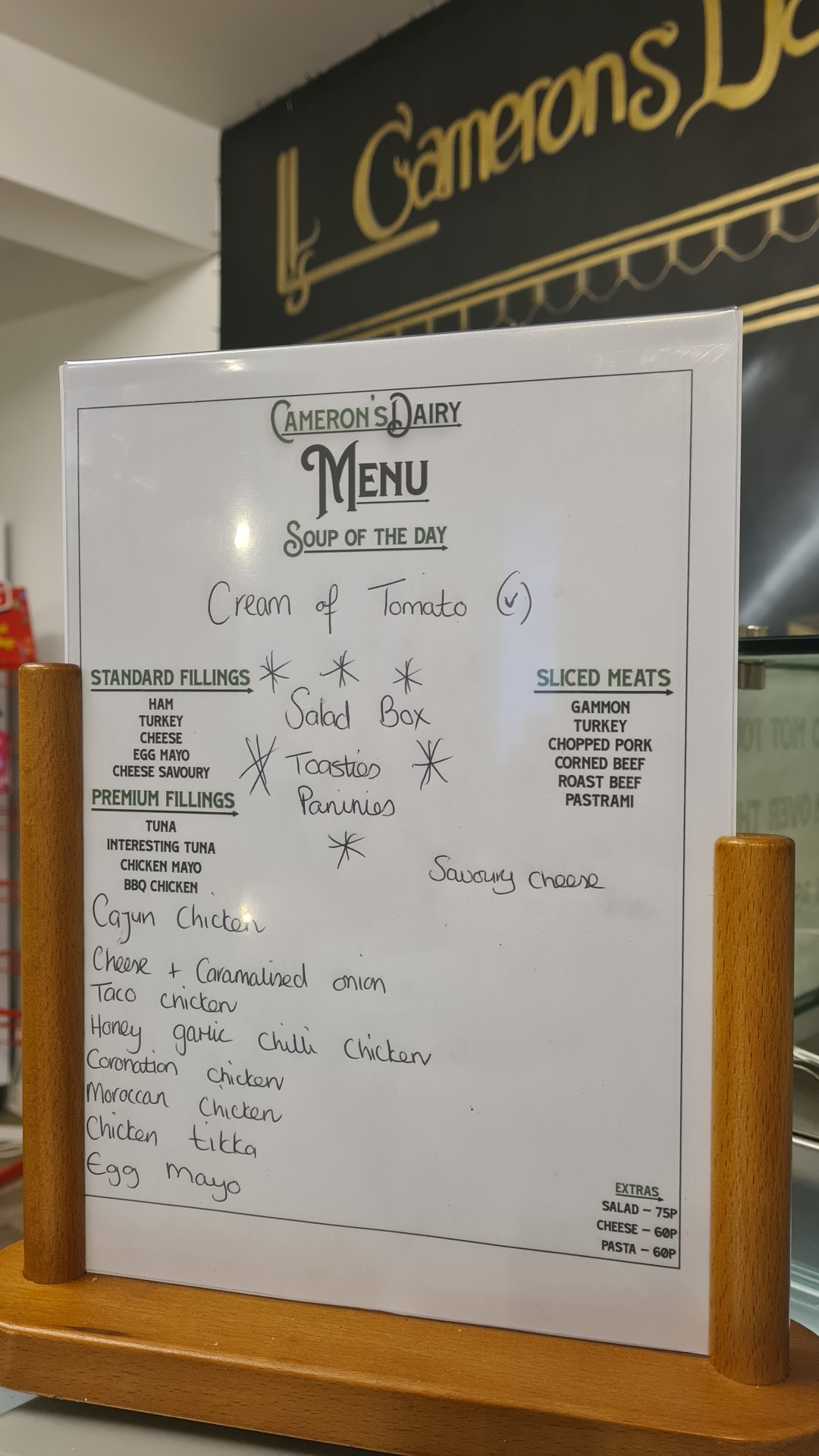 Cameron's Dairy Menu
