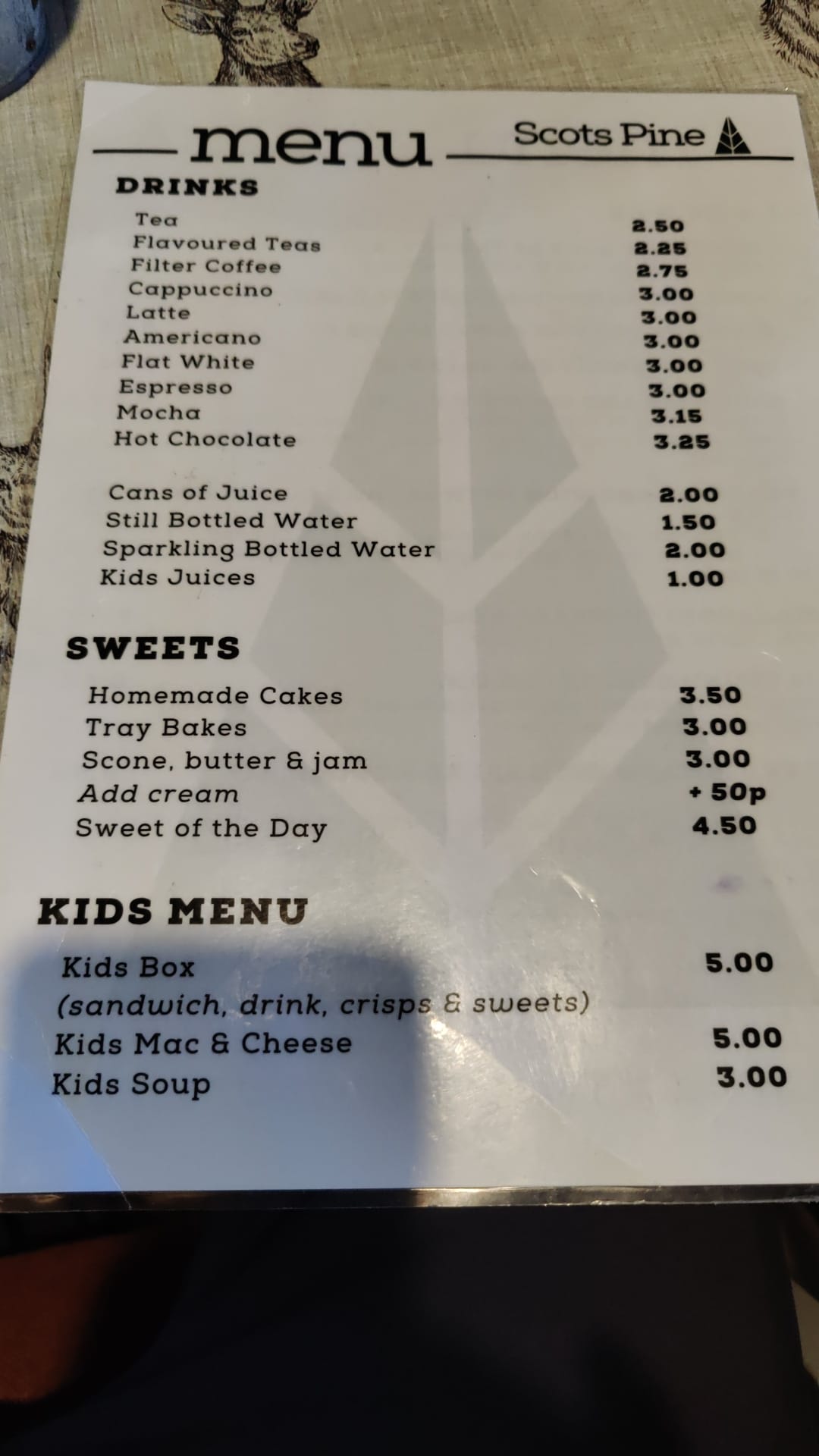 Scots Pine Restaurant Menu