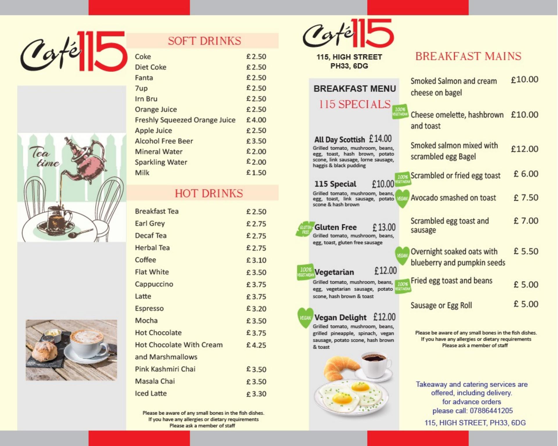 Cafe 115 Menu